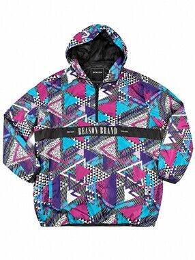 Reason Brand 3XL Hooded Windbreaker Jacket with Geometric Pattern
